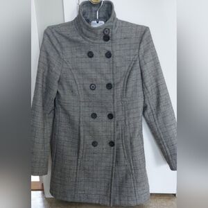 LOLE Plaid Double Breasted Trench /Coat Sz Small Gray Purple